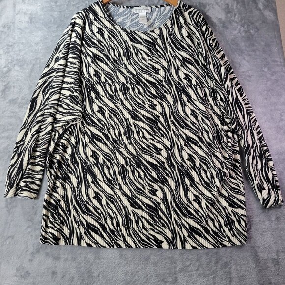 Draper's & Damon's Womens 1X Zebra Print Textured Long Sleeve Top Black White - Picture 1 of 8